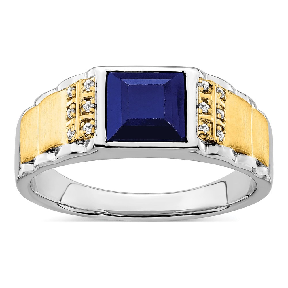 Men's 14K Two-Tone Gold 1/20 ct tw Lab-Created Sapphire & Diamond Square Ring