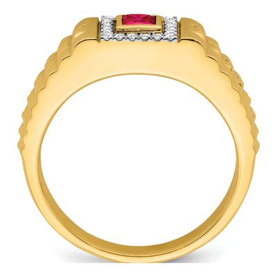 Men's 14K Yellow Gold 1/8 ct tw Ruby & Diamond Square Halo Ring – view 2