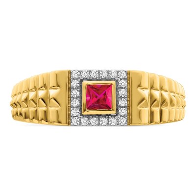 Men's 14K Yellow Gold 1/8 ct tw Ruby & Diamond Square Halo Ring – view 4