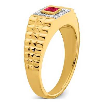 Men's 14K Yellow Gold 1/8 ct tw Ruby & Diamond Square Halo Ring – view 6