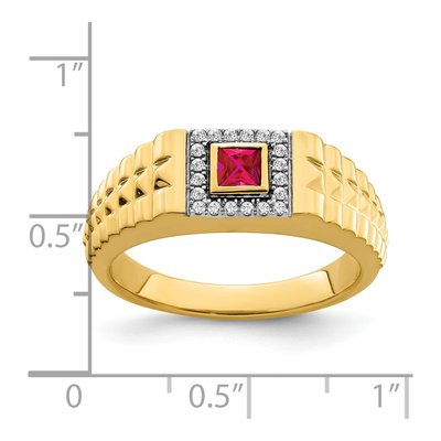 Men's 14K Yellow Gold 1/8 ct tw Ruby & Diamond Square Halo Ring – view 7