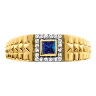 Men's 14K Yellow Gold 1/8 ct tw Lab-Created Sapphire & Diamond Halo Ring – view 5