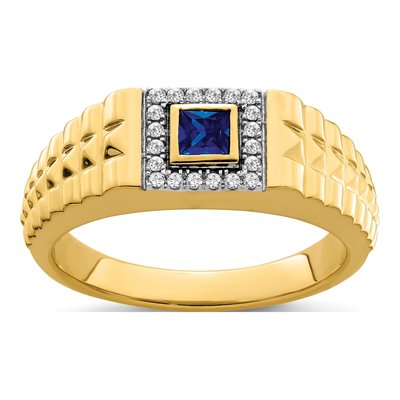 Men's 14K Yellow Gold 1/8 ct tw Lab-Created Sapphire & Diamond Halo Ring