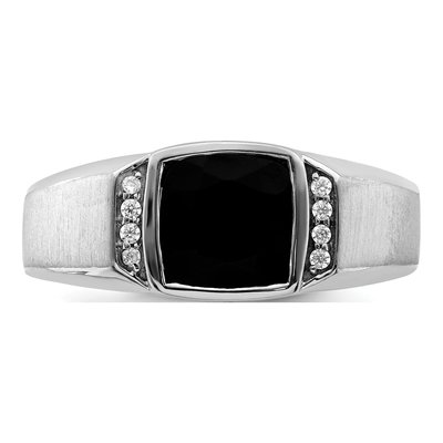 Men's 14K White Gold 1/20 ct tw Onyx & Diamond Cushion Ring – view 6