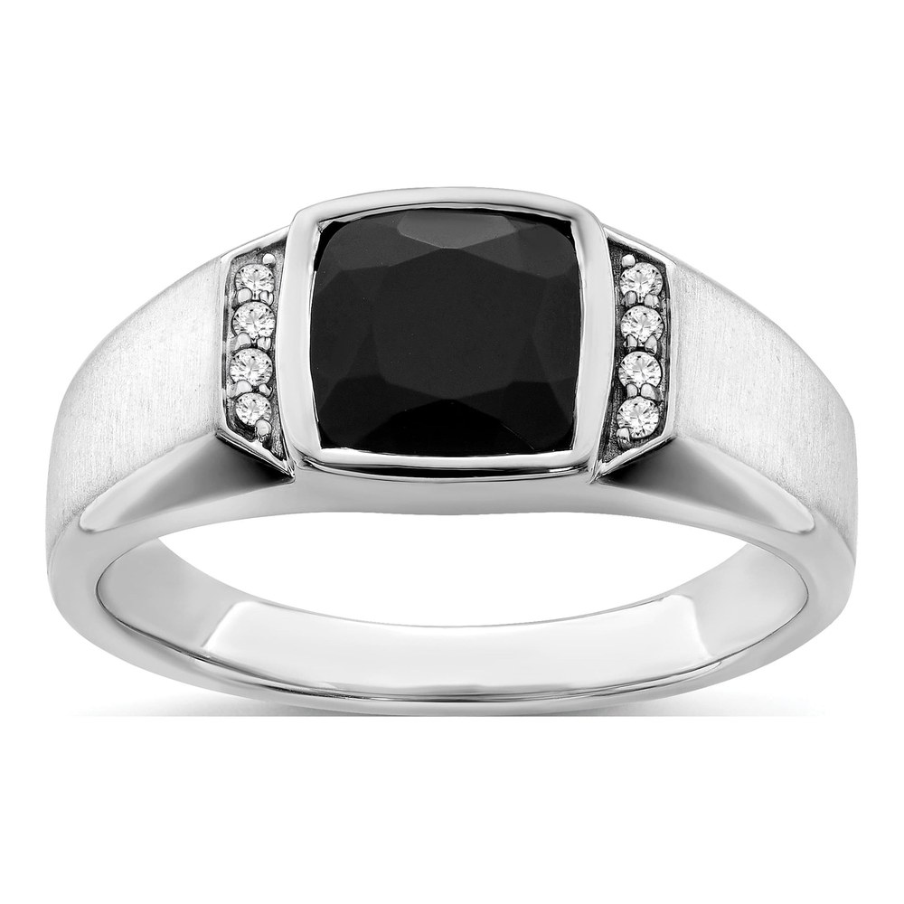 Men's 14K White Gold 1/20 ct tw Onyx & Diamond Cushion Ring