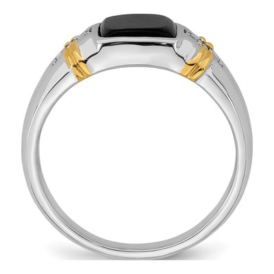Men's 14K Two-Tone Gold 1/20 ct tw Onyx & Diamond Cushion Ring – view 3