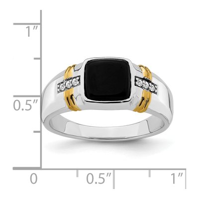 Men's 14K Two-Tone Gold 1/20 ct tw Onyx & Diamond Cushion Ring – view 4