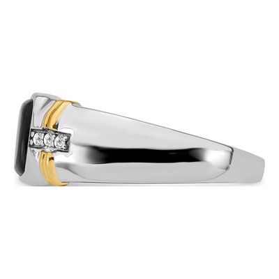 Men's 14K Two-Tone Gold 1/20 ct tw Onyx & Diamond Cushion Ring – view 5