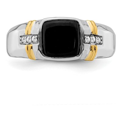 Men's 14K Two-Tone Gold 1/20 ct tw Onyx & Diamond Cushion Ring – view 6