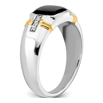 Men's 14K Two-Tone Gold 1/20 ct tw Onyx & Diamond Cushion Ring – view 8