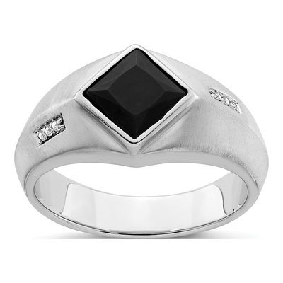 Men's 14K White Gold Onyx & Diamond Square Ring