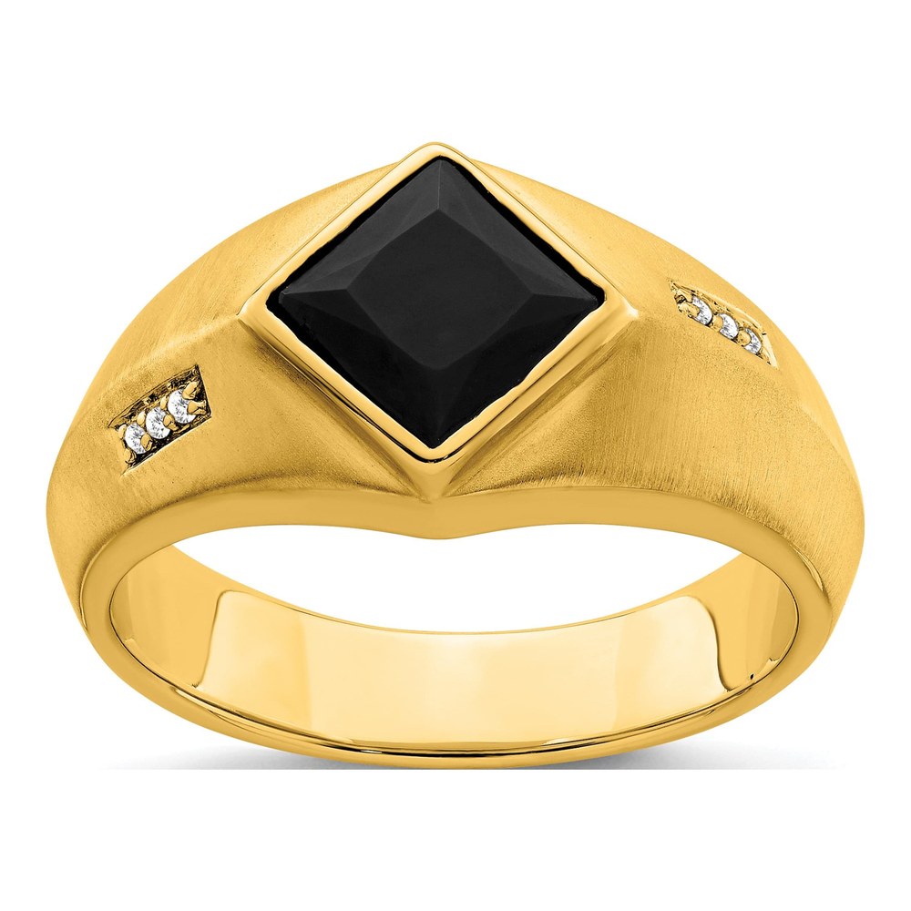 Men's 14K Yellow Gold Onyx & Diamond Square Ring
