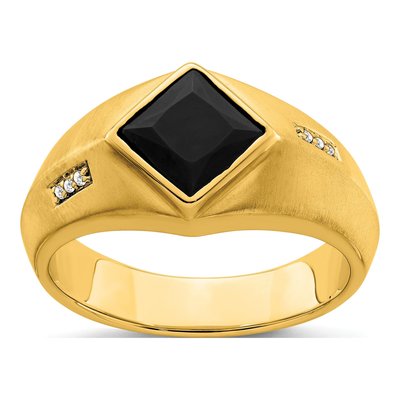 Men's 14K Yellow Gold Onyx & Diamond Square Ring
