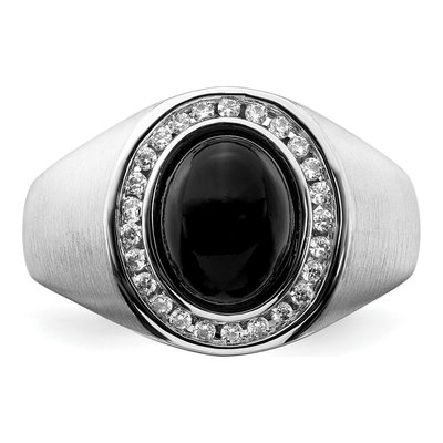 Men's 14K White Gold 1/4 ct tw Onyx & Diamond Oval Cabochon Halo Ring – view 5
