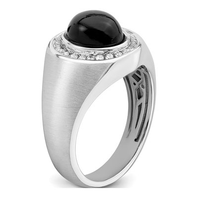Men's 14K White Gold 1/4 ct tw Onyx & Diamond Oval Cabochon Halo Ring – view 7