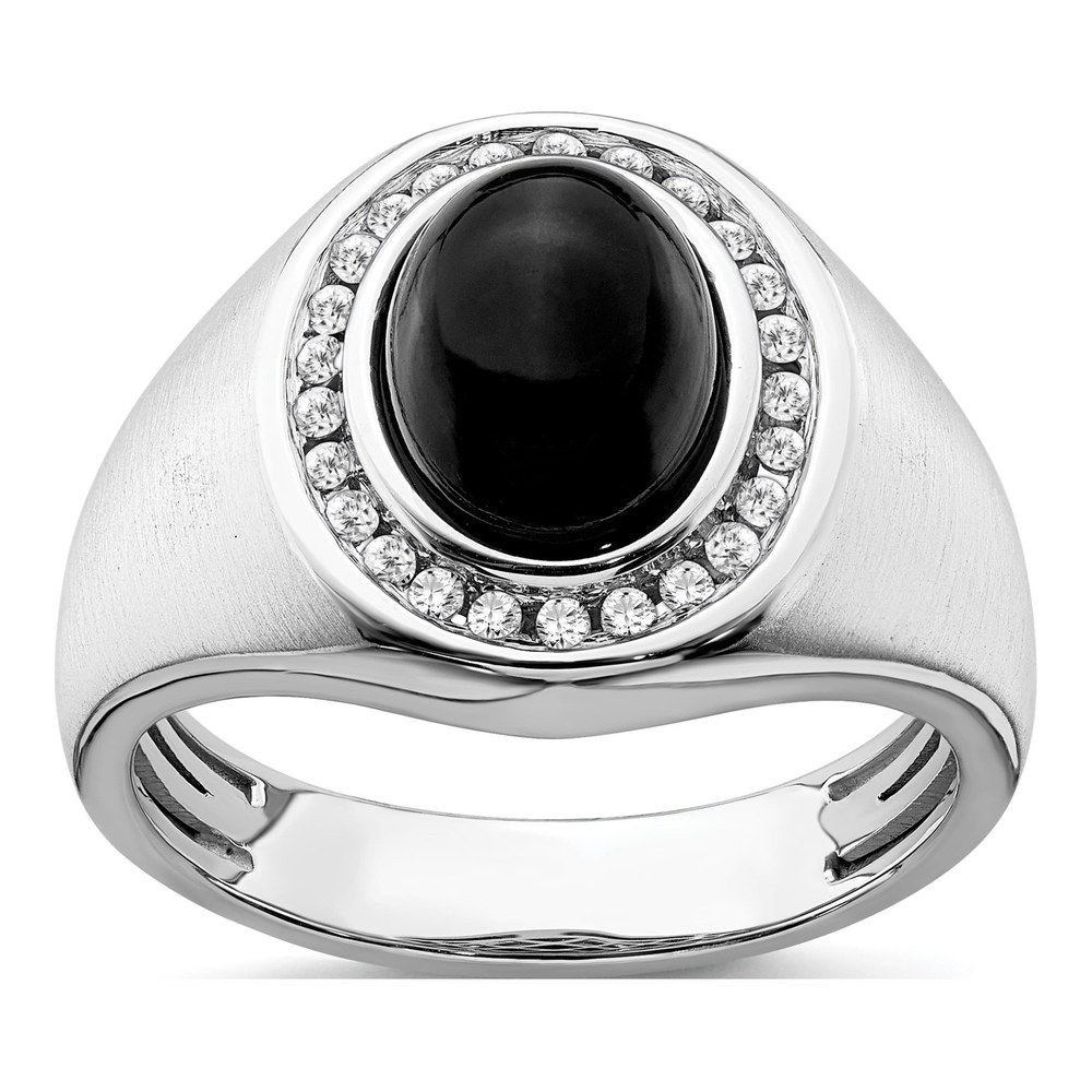 Men's 14K White Gold 1/4 ct tw Onyx & Diamond Oval Cabochon Halo Ring