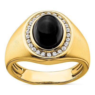 Men's 14K Yellow Gold 1/4 ct tw Onyx & Diamond Halo Ring