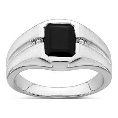 Men's 14K White Gold Onyx & Diamond Octagon Ring