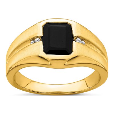 Men's 14K Yellow Gold Onyx & Diamond Octagon Ring