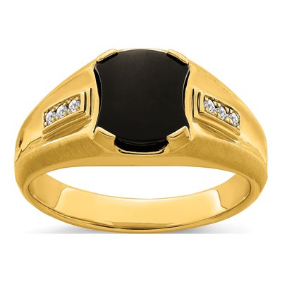 Men's 14K Yellow Gold 1/20 ct tw Onyx & Diamond Octagon Ring