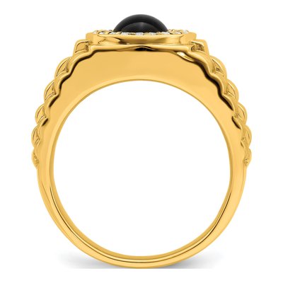 Men's 14K Yellow Gold 1/5 ct tw Onyx & Diamond Round Cabochon Halo Ring – view 3