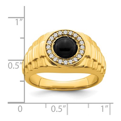 Men's 14K Yellow Gold 1/5 ct tw Onyx & Diamond Round Cabochon Halo Ring – view 4