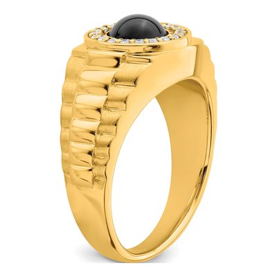 Men's 14K Yellow Gold 1/5 ct tw Onyx & Diamond Round Cabochon Halo Ring – view 8