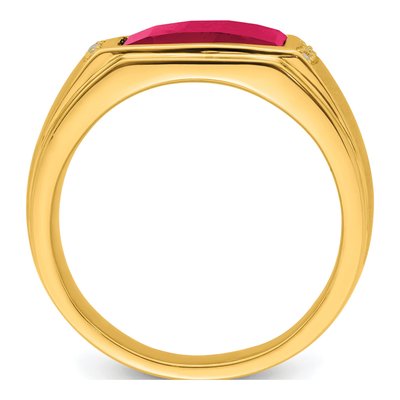 Men's 14K Yellow Gold 1/15 ct tw Lab-Created Ruby & Diamond Barrel Ring – view 2