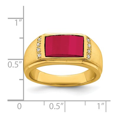 Men's 14K Yellow Gold 1/15 ct tw Lab-Created Ruby & Diamond Barrel Ring – view 3