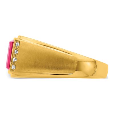 Men's 14K Yellow Gold 1/15 ct tw Lab-Created Ruby & Diamond Barrel Ring – view 4