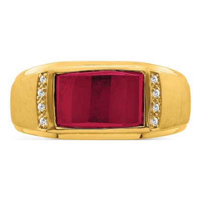 Men's 14K Yellow Gold 1/15 ct tw Lab-Created Ruby & Diamond Barrel Ring – view 5