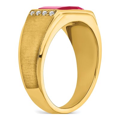 Men's 14K Yellow Gold 1/15 ct tw Lab-Created Ruby & Diamond Barrel Ring – view 7