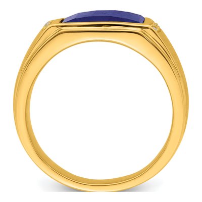 Men's 14K Yellow Gold 1/15 ct tw Lab-Created Sapphire & Diamond Barrel Ring – view 3