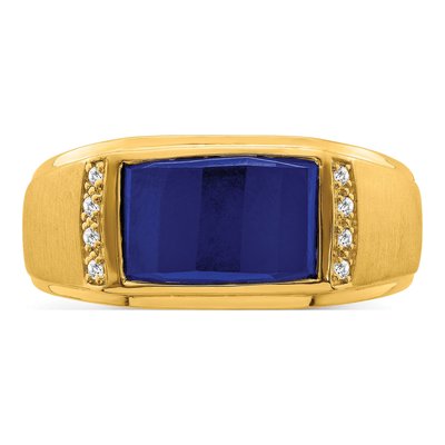 Men's 14K Yellow Gold 1/15 ct tw Lab-Created Sapphire & Diamond Barrel Ring – view 6