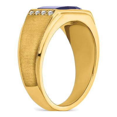 Men's 14K Yellow Gold 1/15 ct tw Lab-Created Sapphire & Diamond Barrel Ring – view 8