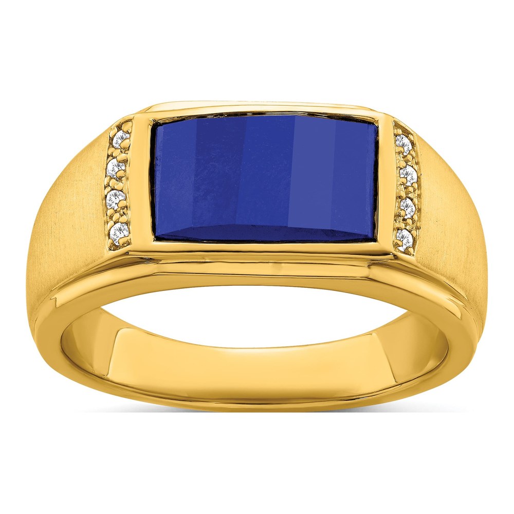Men's 14K Yellow Gold 1/15 ct tw Lab-Created Sapphire & Diamond Barrel Ring