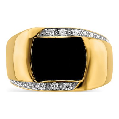 Men's 14K Yellow Gold 1/8 ct tw Onyx & Diamond Cushion Ring – view 5