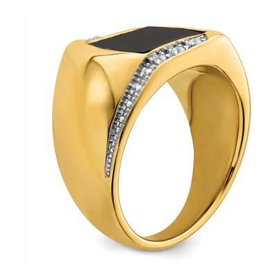 Men's 14K Yellow Gold 1/8 ct tw Onyx & Diamond Cushion Ring – view 7