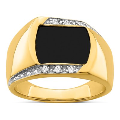 Men's 14K Yellow Gold 1/8 ct tw Onyx & Diamond Cushion Ring