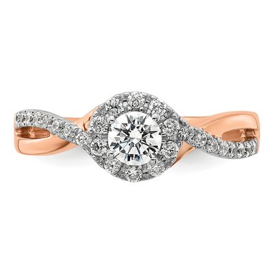 10K Two-Tone Gold 5/8 ct tw Lab-Grown Diamond Round Fancy Halo Engagement Ring – view 4