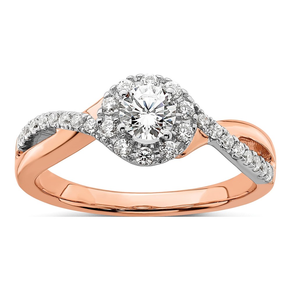 10K Two-Tone Gold 5/8 ct tw Lab-Grown Diamond Round Fancy Halo Engagement Ring