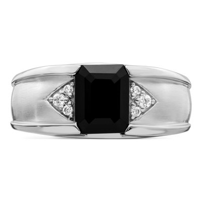 Men's 14K White Gold 1/10 ct tw Onyx & Diamond Ring – view 6