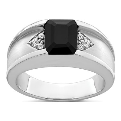 Men's 14K White Gold 1/10 ct tw Onyx & Diamond Ring