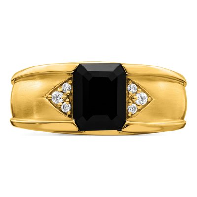 Men's 14K Yellow Gold 1/10 ct tw Onyx & Diamond Ring – view 6