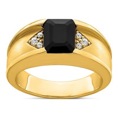 Men's 14K Yellow Gold 1/10 ct tw Onyx & Diamond Ring