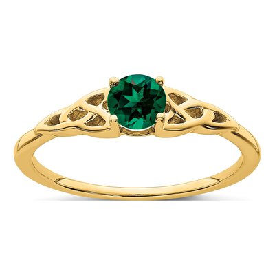10K Yellow Gold Lab-Created Emerald Celtic Knot Ring