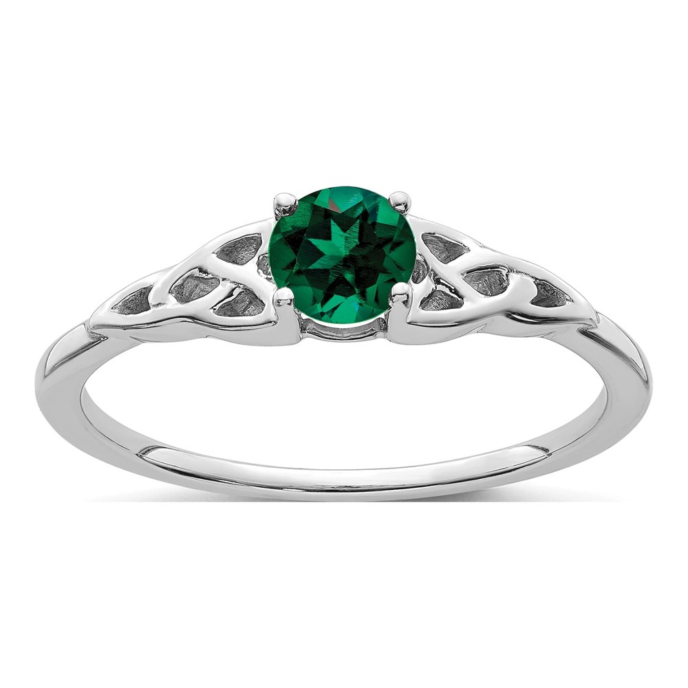 14K White Gold Lab-Created Emerald Celtic Knot Ring