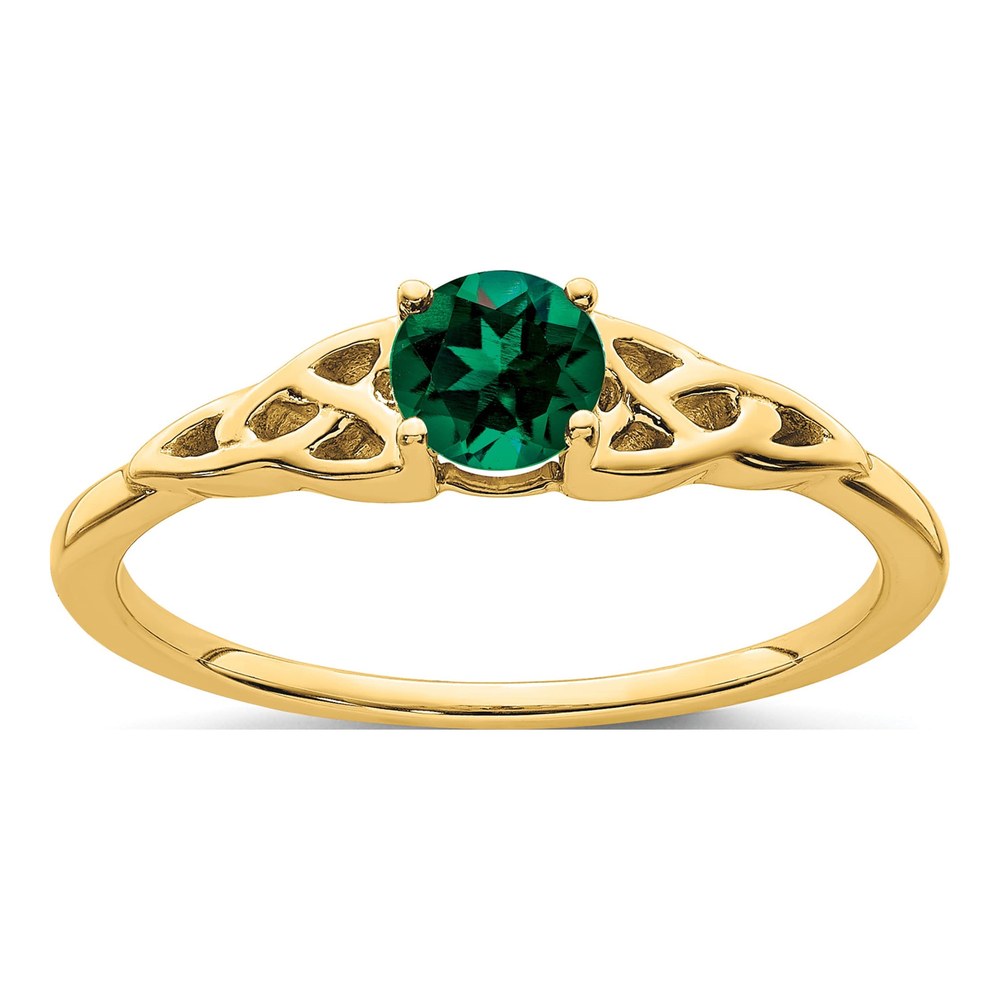 14K Yellow Gold Lab-Created Emerald Celtic Knot Ring