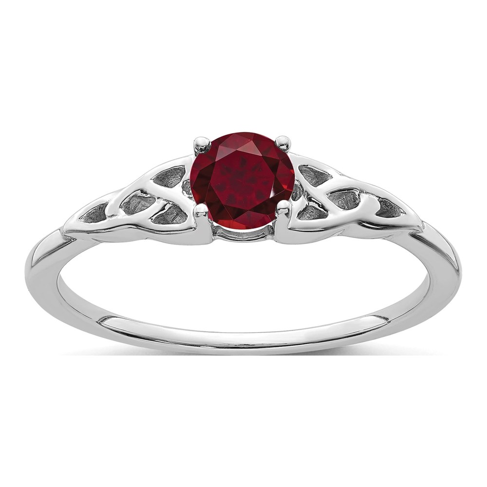 14K White Gold Lab-Created Ruby Celtic Knot Ring