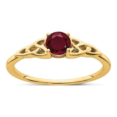 14K Yellow Gold Lab-Created Ruby Celtic Knot Ring